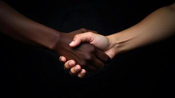 Close-up of a Black and White Handshake Symbolizing Unity and Racial Equality photo