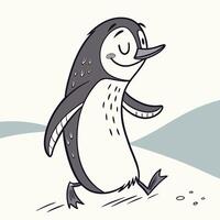a cartoon penguin walking on the beach vector