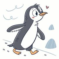 Cute cartoon penguin walking with happy expression vector