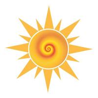 Yellow sun with spiral center and sharp rays, abstract summer symbol, bright illustration on white background vector