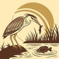 a heron with a fish in its mouth vector