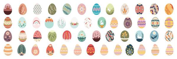 Easter Egg Illustrations Set with Rabbits, Flowers, Carrots and Colorful Pattern vector