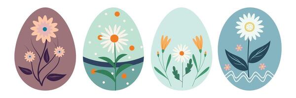 Easter Egg Illustrations Set with Rabbits, Flowers, Carrot and Colorful Patterns vector