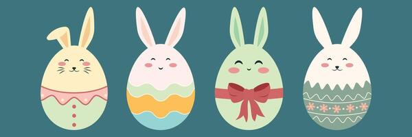 Cute Easter Eggs Featuring Bunnies, Chick, Carrots, and Colorful Patterns. vector