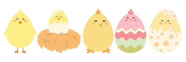 Cute Easter Eggs Featuring Bunnies, Chicks, Carrots, and Colorful Pattern vector
