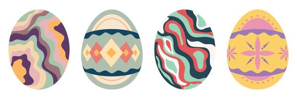 Easter Egg Illustrations Set with Rabbit, Flowers, Carrot and Colorful Patterns. vector