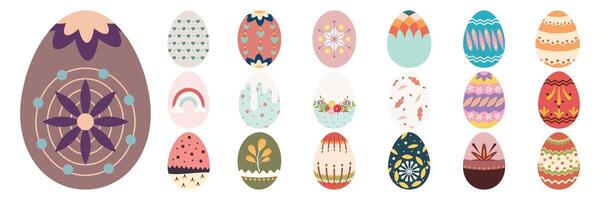 Easter Egg Illustrations Set with Rabbits, Flower, Carrot and Colorful Patterns. vector