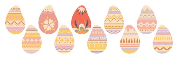 Easter Egg Illustrations Set with Rabbits, Flowers, Carrot and Colorful Patterns. vector