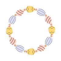 Happy Easter Round frame with painted eggs. Happy Easter hand drawn card on white background. Empty space for inscription in the center. Flat illustration with partial outline. Isolated illustration. vector