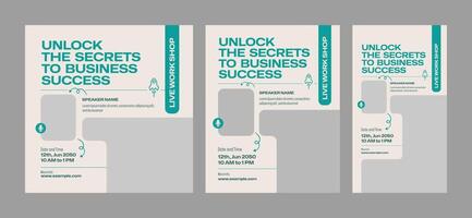 Workshop Social Template for Online Business Events, Webinar and Training Course Promotional Design, Editable Social for Live Sessions vector