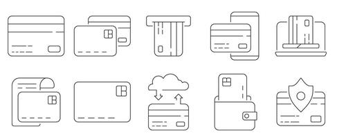 Icons Secure Financial Transactions, A Clean Line Art Illustration of Banking and Payment Methods vector