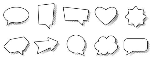 Variety of Outlined Speech Bubbles with Halftone Shadows for Graphic Design Projects vector