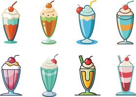 Various types of milkshakes and ice cream vector