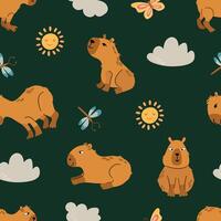 Seamless pattern with cute capybaras. Design for fabric, textile, wallpaper, packaging. Design for decorating a nursery vector