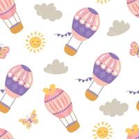 Seamless pattern with balloons with clouds, butterflies, sun. Design for fabric, textile, wallpaper, packaging vector
