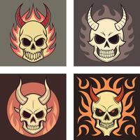 Edgy Devil Skull Art in Gray, Orange, Cream and Purple vector
