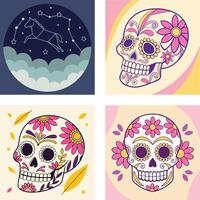 Four Unique Sugar Skulls with Decorative Patterns vector
