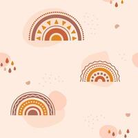 Nursery boho seamless pattern with rainbows drops simple forms. vector