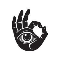 An all seeing eye in the middle of a hand vector