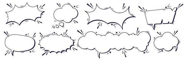 Black and white empty Speech bubbles pack with eight clouds. vector