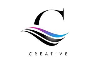 C letter Logo Icon serif font with Creative swoosh curves and elegant design vector
