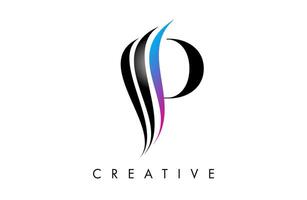 P letter Logo Icon serif font with Creative swoosh curves and elegant design vector