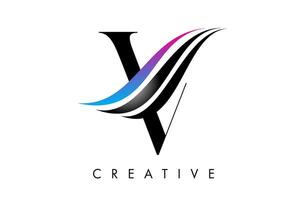 V letter Logo Icon serif font with Creative swoosh curves and elegant design vector