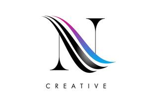 N letter Logo Icon serif font with Creative swoosh curves and elegant design vector