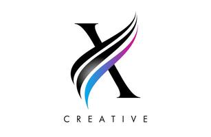 X letter Logo Icon serif font with Creative swoosh curves and elegant design vector