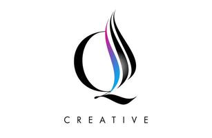 Q letter Logo Icon serif font with Creative swoosh curves and elegant design vector