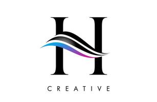 H letter Logo Icon serif font with Creative swoosh curves and elegant design vector