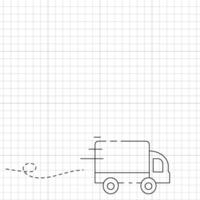 illustration of a checkered school notebook sheet with a picture of a delivery truck. vector