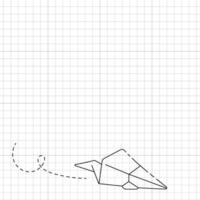 illustration of a checkered school notebook sheet with a paper airplane pattern. vector