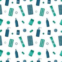 seamless pattern medical items, and preparations. Healthcare and Medicine Symbols Design Element Background. vector