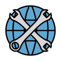 Labour Day Icon. Wrench and Globe Icon. vector