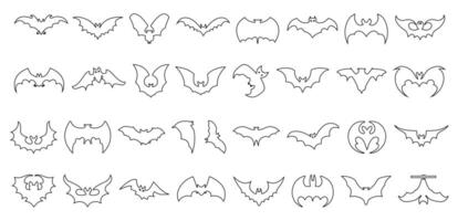 Bats doodle line art icon set collection vector