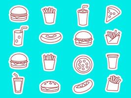 A set Illustration of Fast Food Set Icons with Outline Style vector
