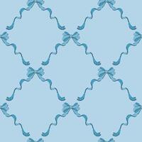 Blue coquette trellis seamless pattern. ribbon bow background, fabric , wallpaper, wrapping texture vector