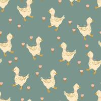 goose or duck and tulips seamless pattern for baby clothes, textiles vector