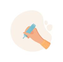 Hand holding highlighter. Gesture of a character with a highlighter. Symbol of creativity, flat style, potential usage in educational or artistic contexts. vector