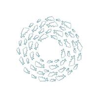 Aquatic fish school silhouette. Group of fish in a round pattern. Underwater scene in the ocean, chalk texture style, suitable for marine projects. vector