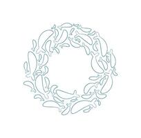 Chalk silhouette fish school pattern. Many aquatic creatures swim together in a round design. Underwater theme, flat texture style, ideal for marine projects. vector