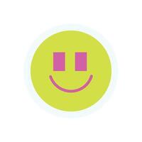 Y2K retro smile sticker. Happy emoji icon with a fun face shape. This graphic element brings nostalgia from the 90s, combining abstract design with playful vibes, perfect for trendy decoration. vector