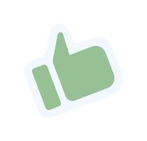 Sticker shows thumbs up gesture. Icon displays a character with a thumbs sign. Social media concept, flat style, suitable for online communication and technology applications. vector