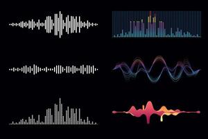 Glowing Sound Waves Visualizer Set. Suitable for music projects, podcasts, and DJ productions. vector