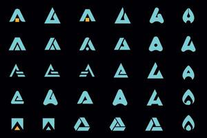 Modern triangular letter A logos. A collection of triangle-shaped logos with a sleek, futuristic look. Perfect for branding, startups, and modern corporate identity vector