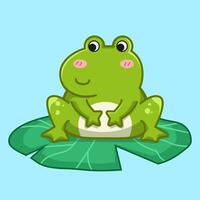 Cute frog on lotus leaf vector