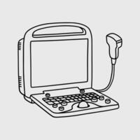 Ultrasonography machine for imaging internal organs. Thin line illustration. vector
