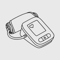 Thin line illustration of blood pressure cuff and machine vector