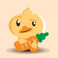 cute silly duck hugging carrot vector